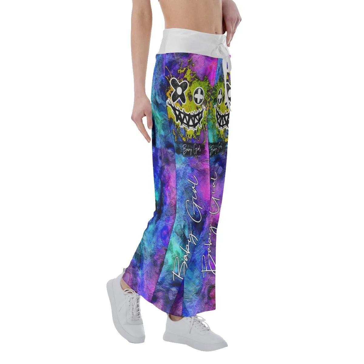 Healing Rainbow Skull Smile High-waisted Wide Leg Pants