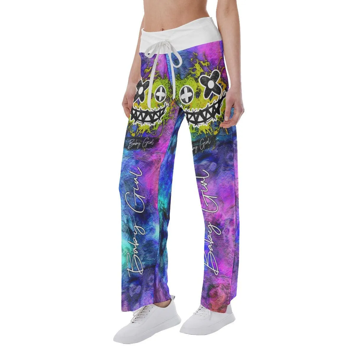 Healing Rainbow Skull Smile High-waisted Wide Leg Pants