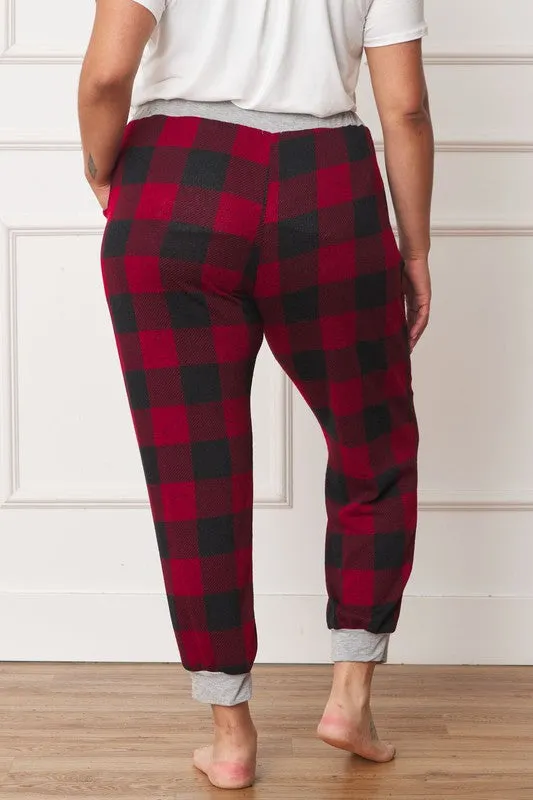 HI Curvy Plus Size Women Checkered Print Drawstring Jogger