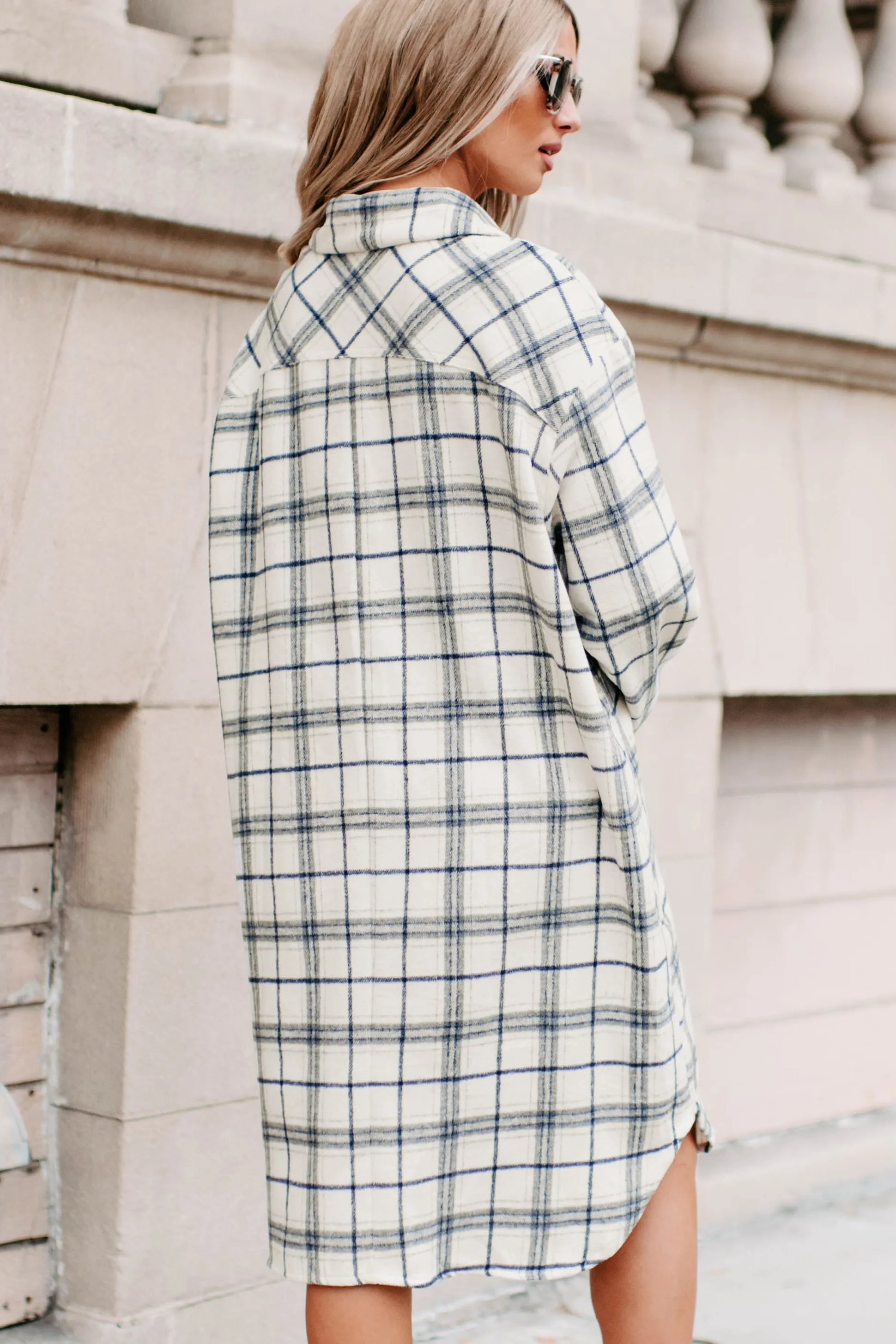 Hide Your Feelings Long Plaid Shacket (Ivory)