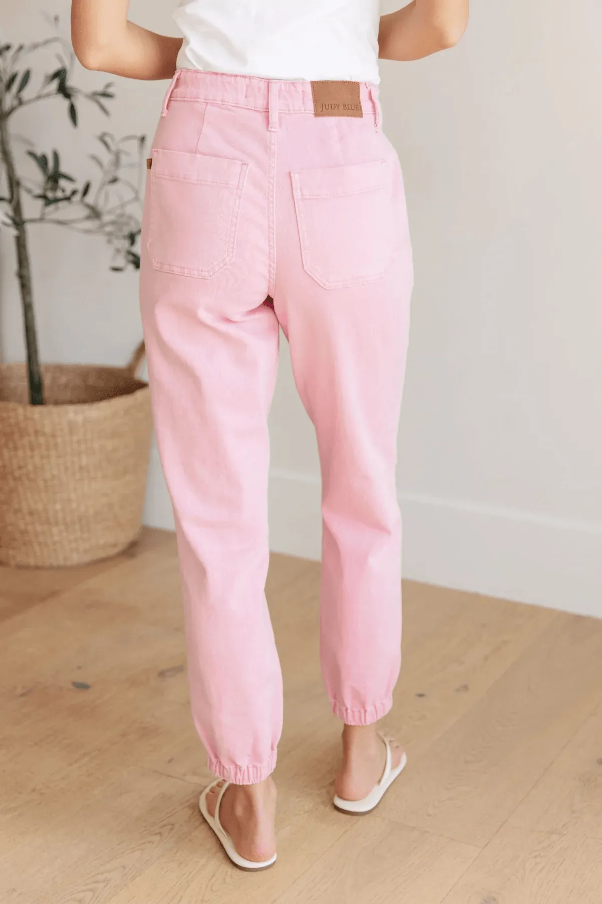 High Rise Pink Denim Joggers