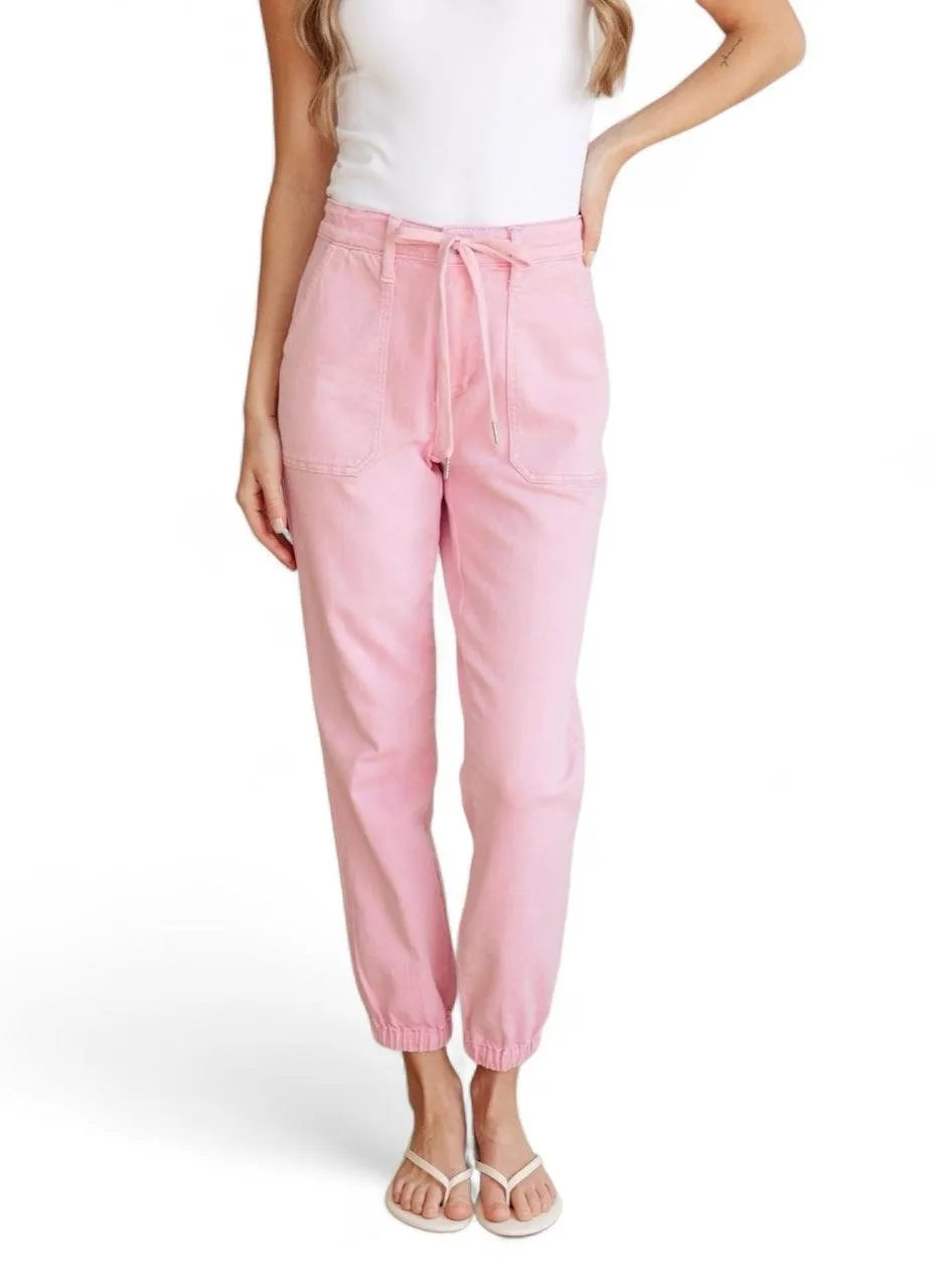 High Rise Pink Denim Joggers