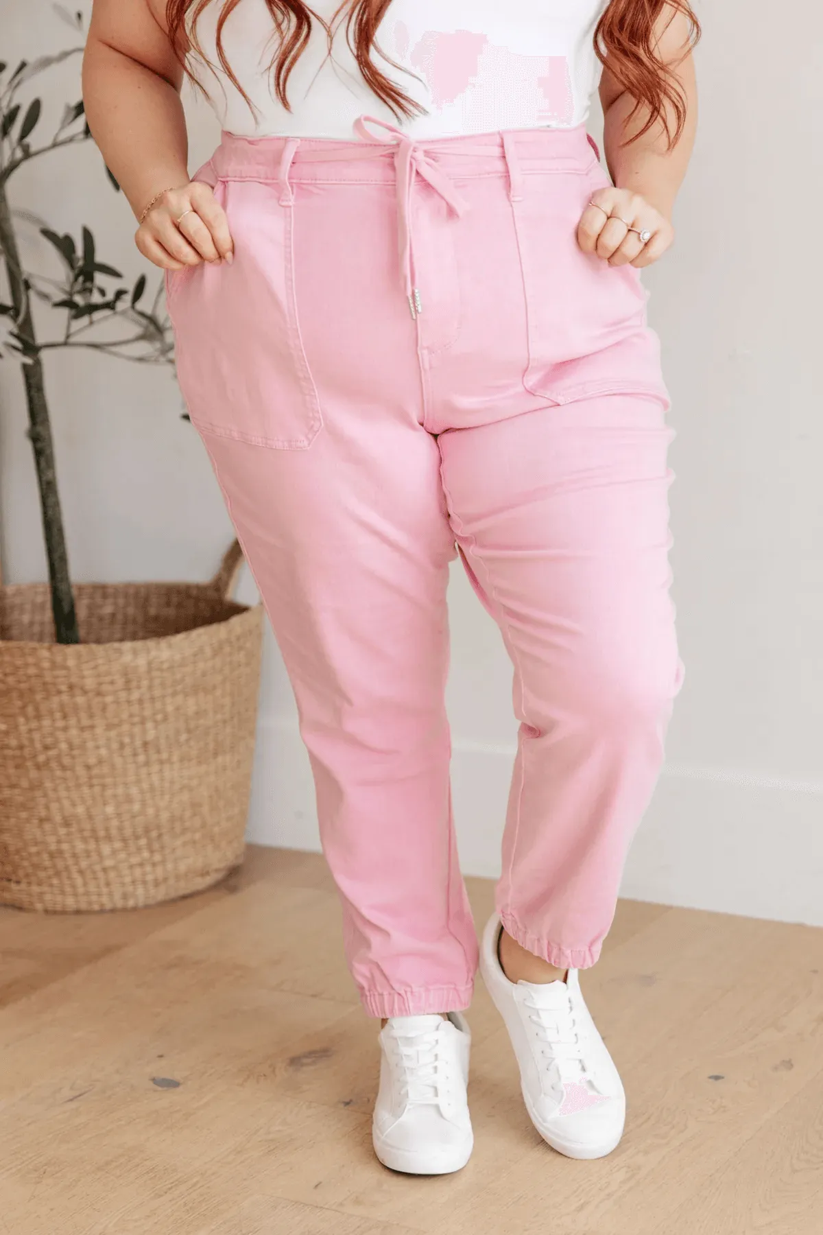 High Rise Pink Denim Joggers