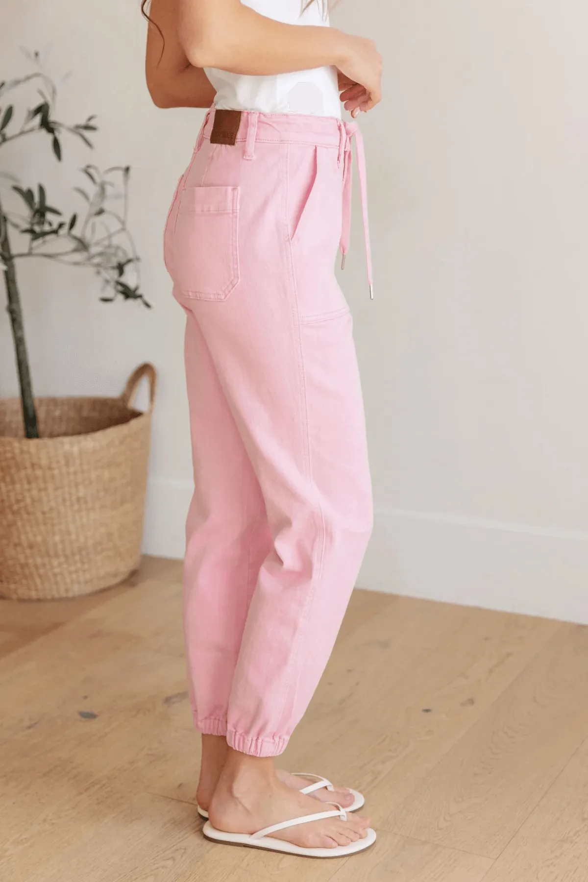 High Rise Pink Denim Joggers