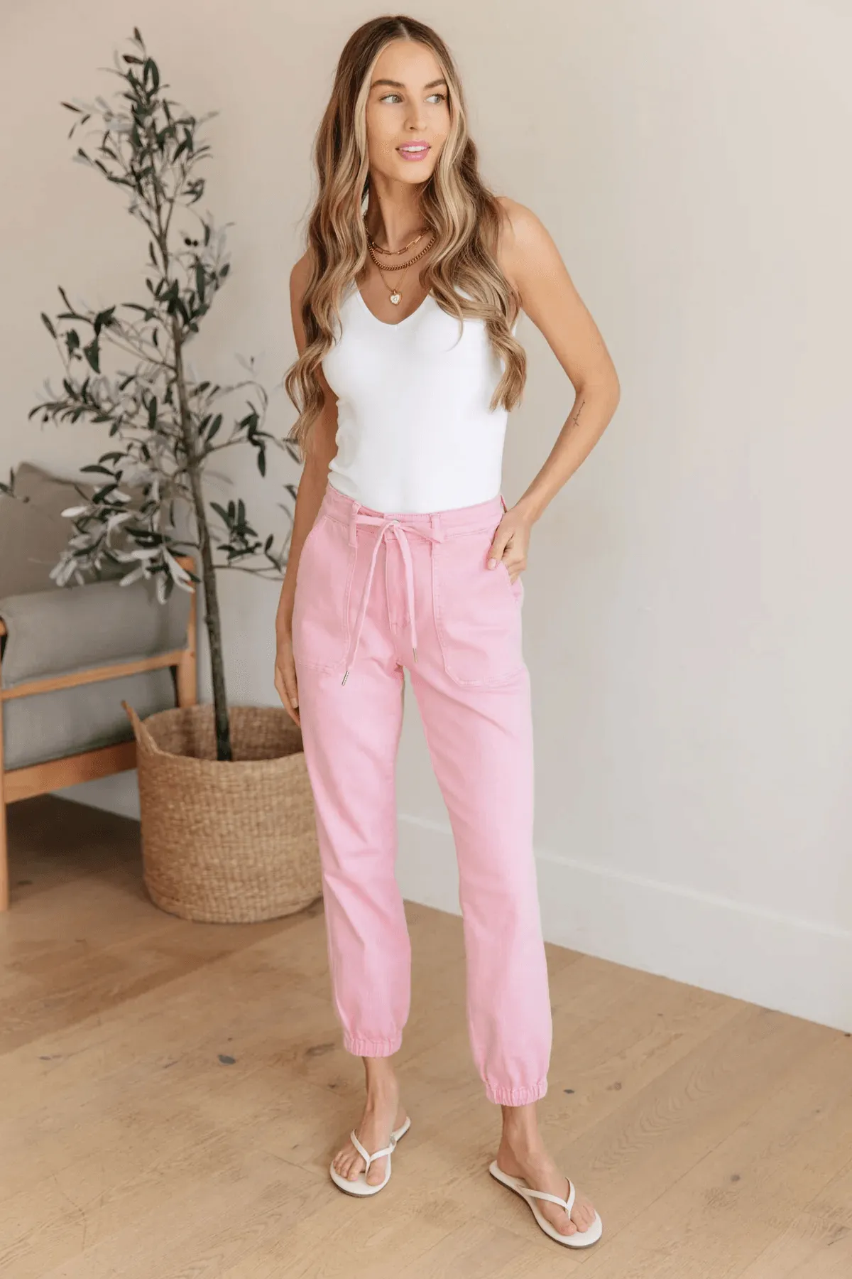 High Rise Pink Denim Joggers