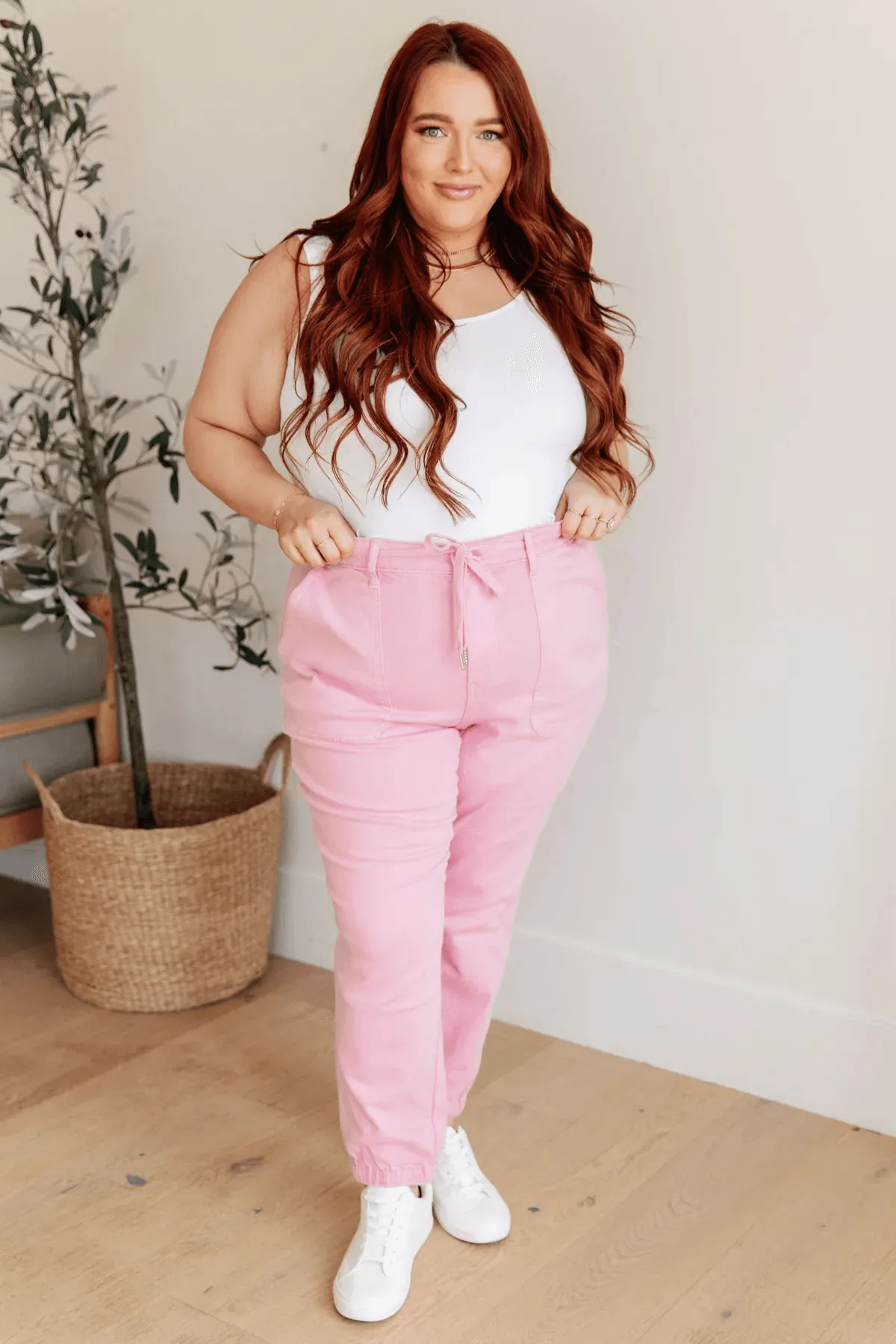 High Rise Pink Denim Joggers