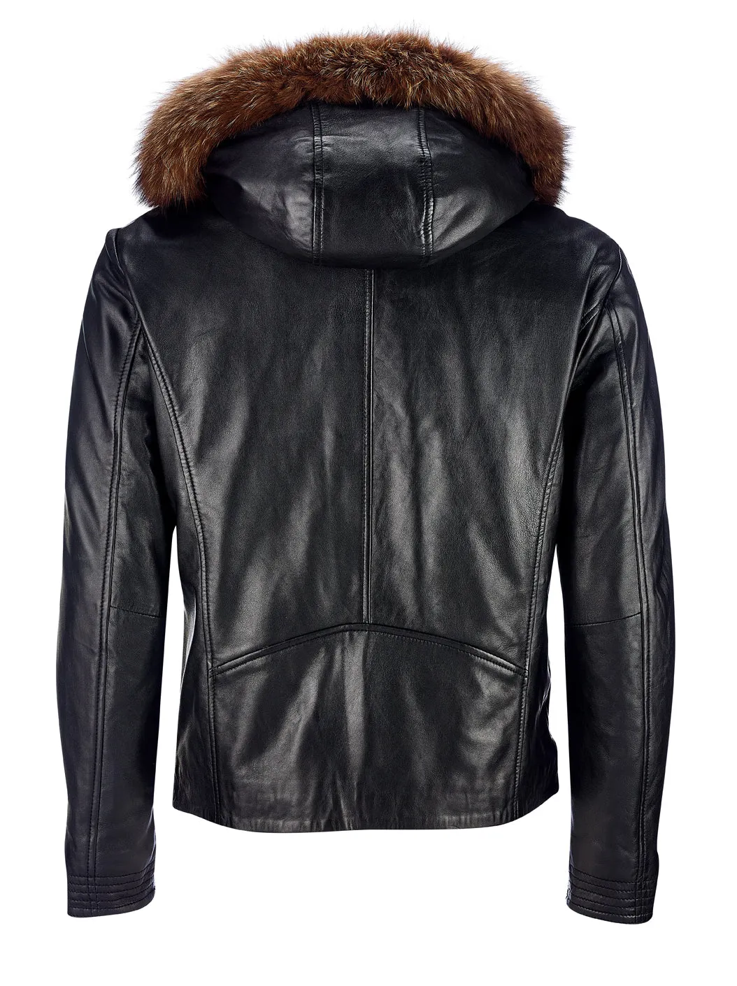 Hooded Leather Jacket - Black