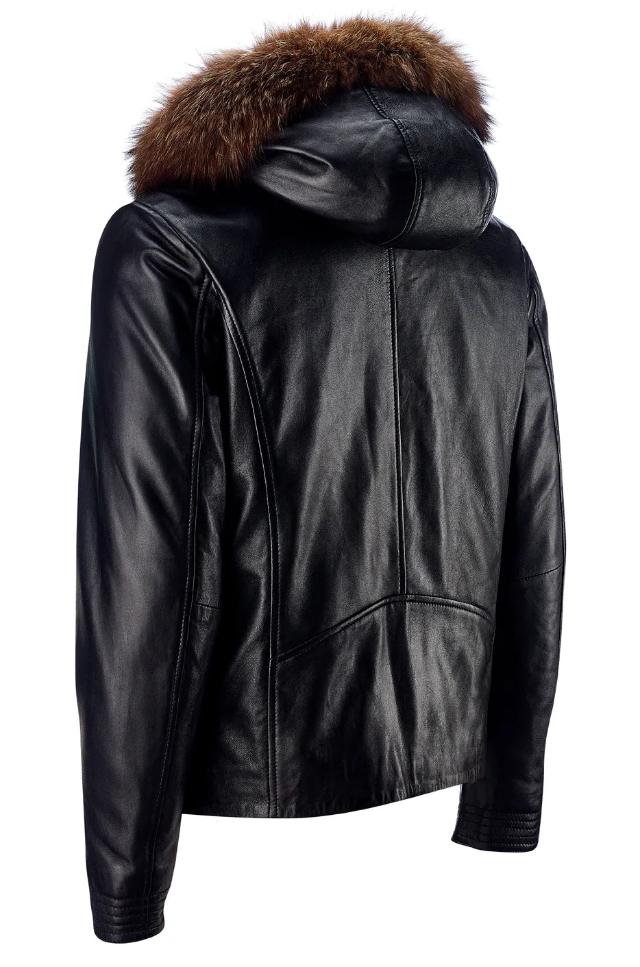 Hooded Leather Jacket - Black