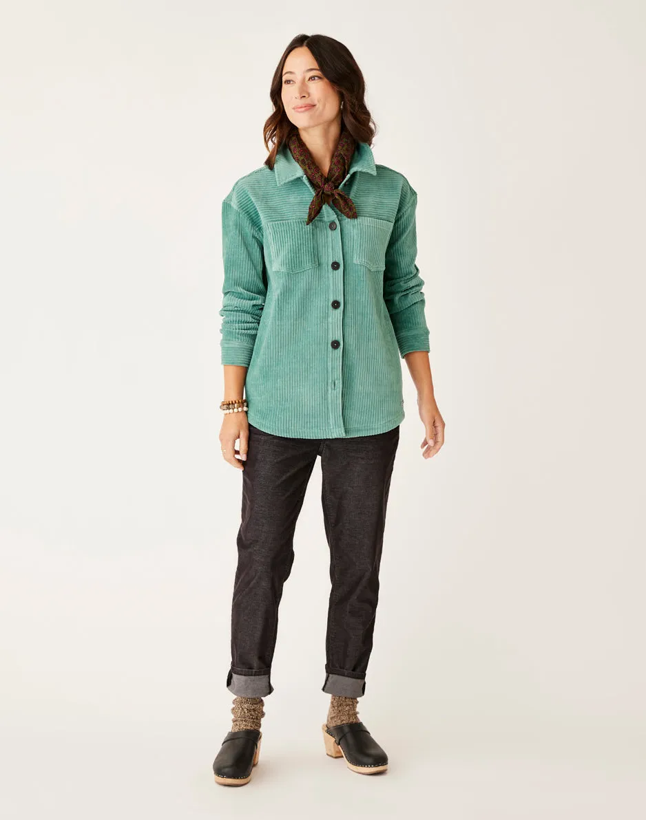 Hudson Stretch Cord Shacket: Forest