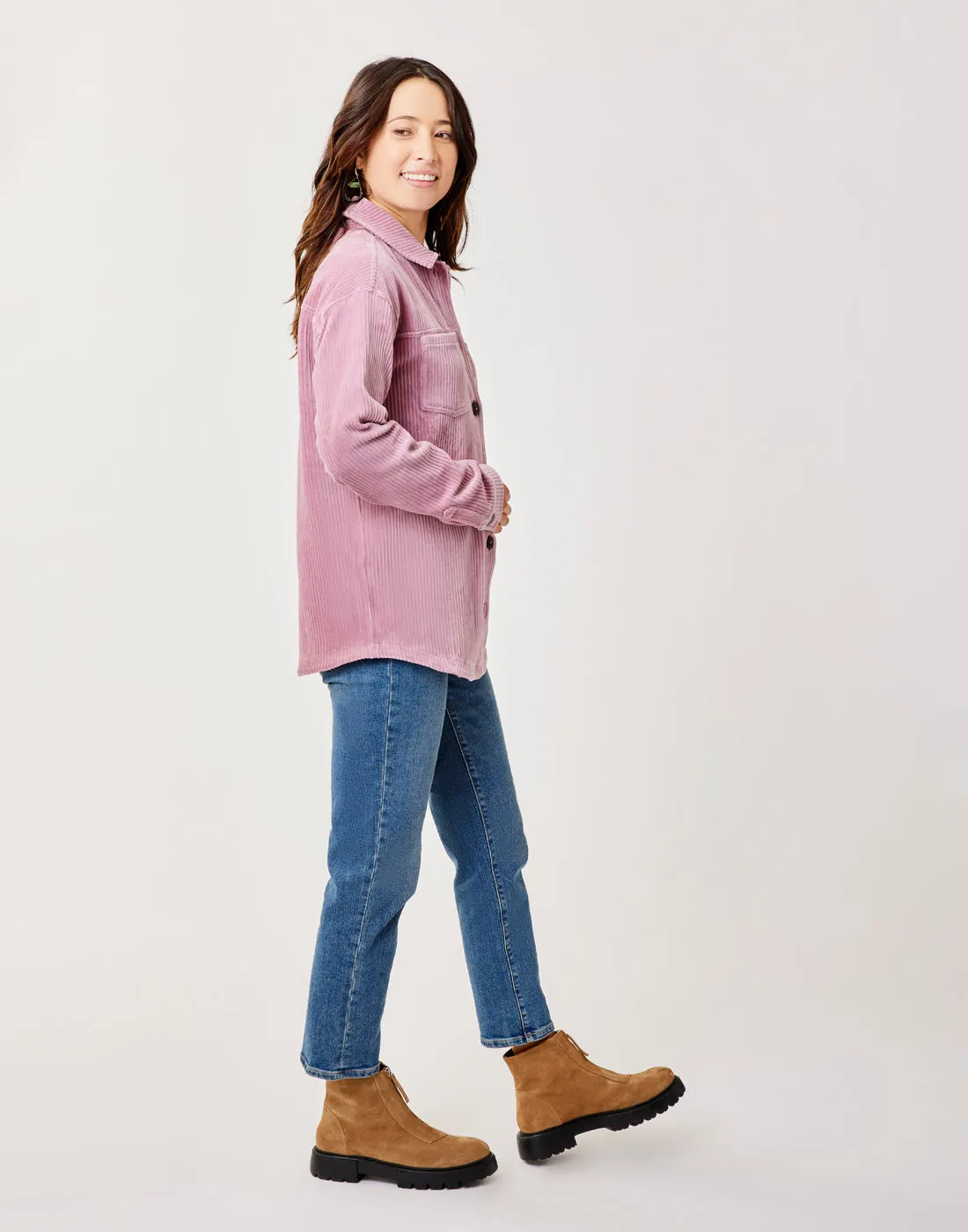 Hudson Stretch Cord Shacket: Orchid