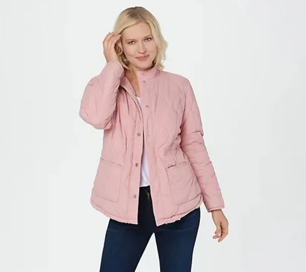 Isaac Mizrahi Live! Reversible Quilted to Sherpa Jacket X-Large Dusty Pink