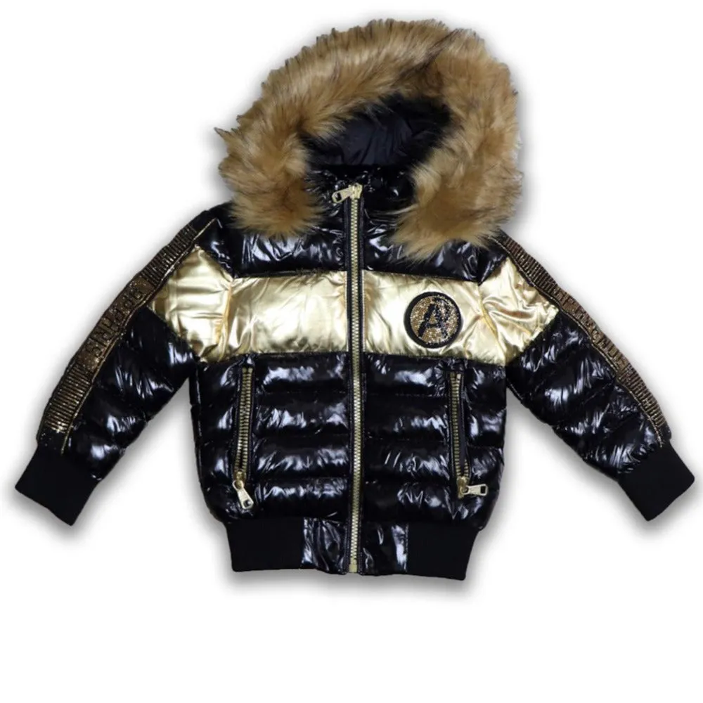 Kids AP Bomber Puffer Jacket-Black/Gold