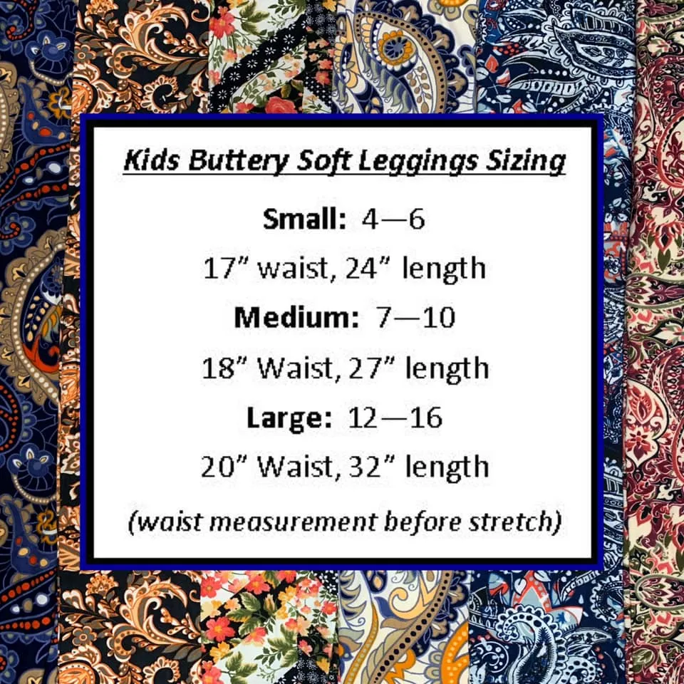 Kids Buttery Soft Leggings - Navy Floral Paisley