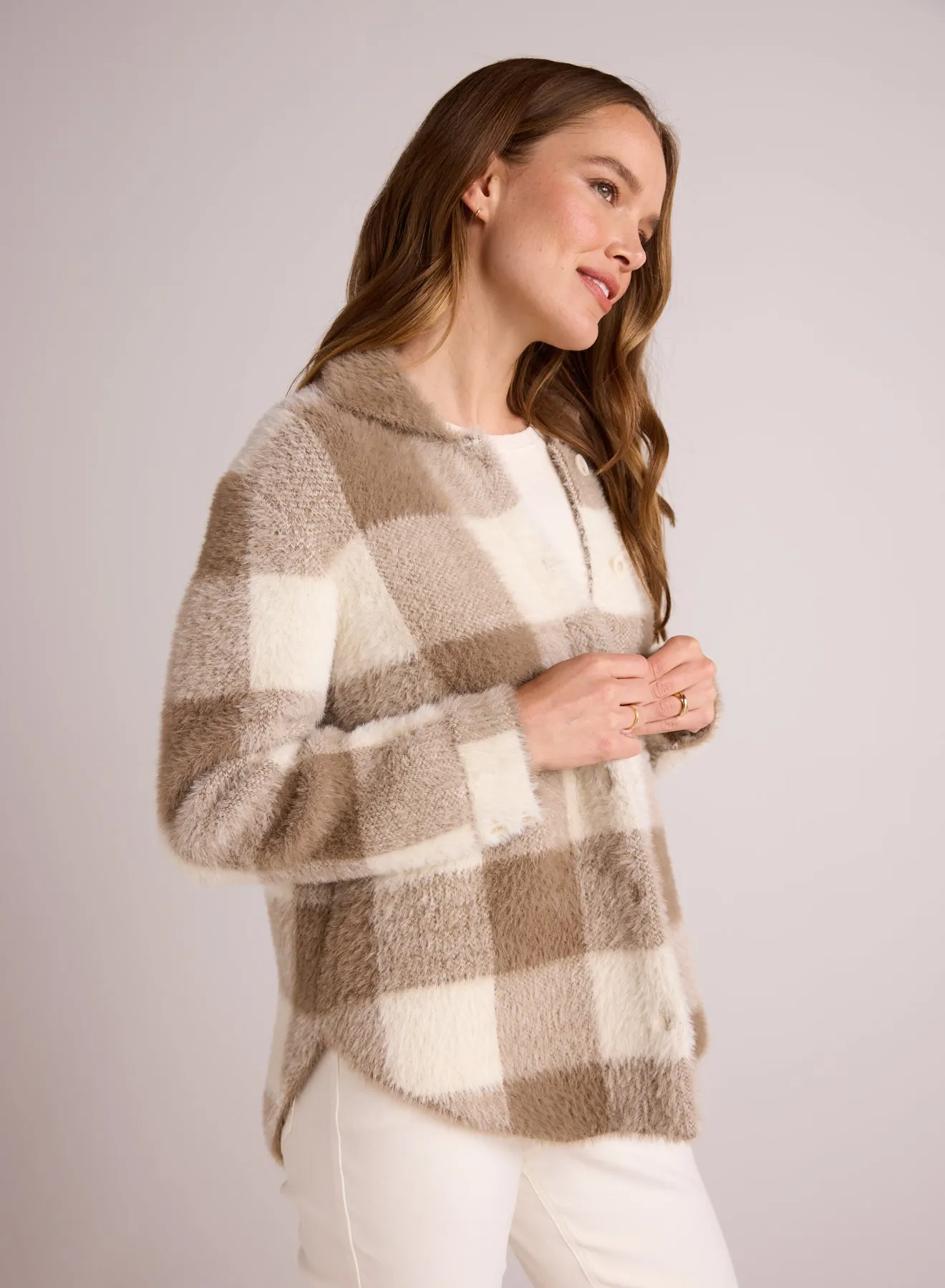 Knitted Fuzzy Shacket - Ivory & Fawn