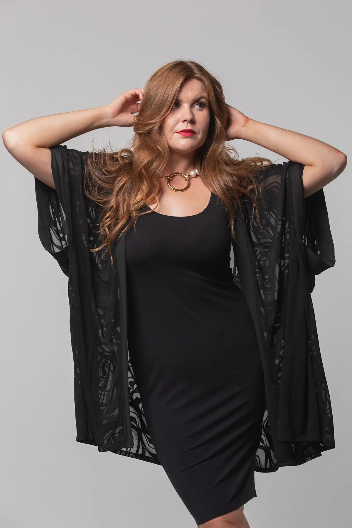 Long Kimono - Black Sheer Modern