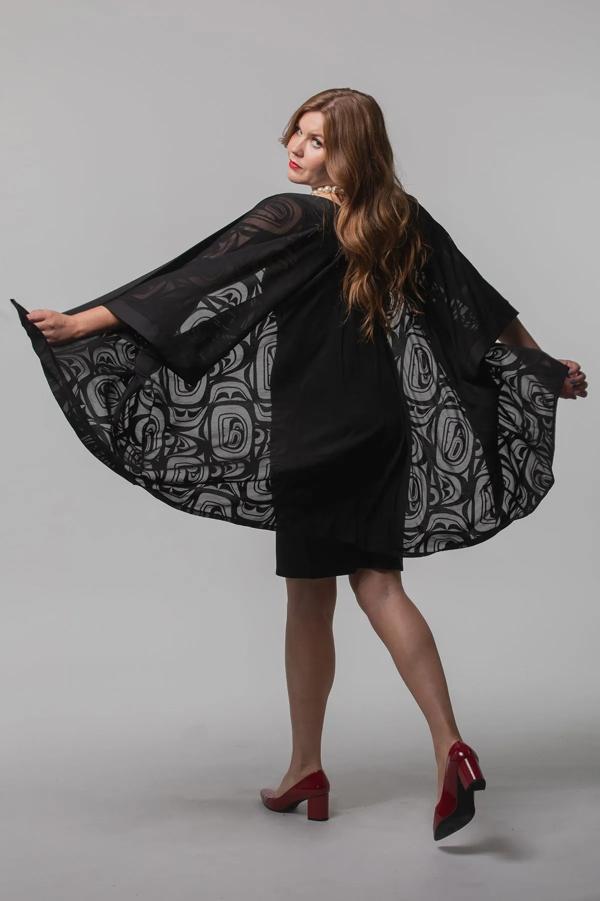 Long Kimono - Black Sheer Modern