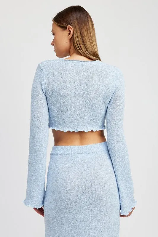 Long Sleeve Tie Front Crop Top