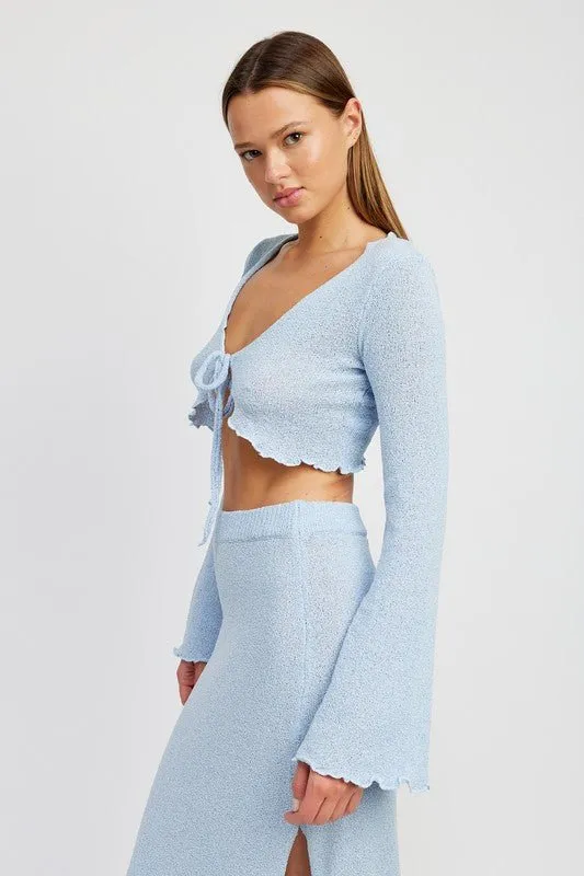 Long Sleeve Tie Front Crop Top