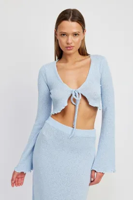 Long Sleeve Tie Front Crop Top