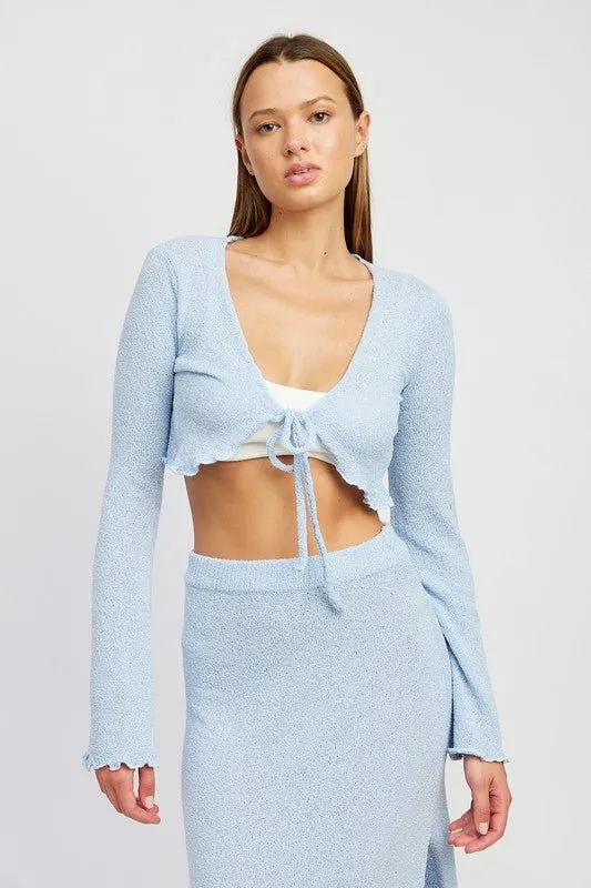 Long Sleeve Tie Front Crop Top