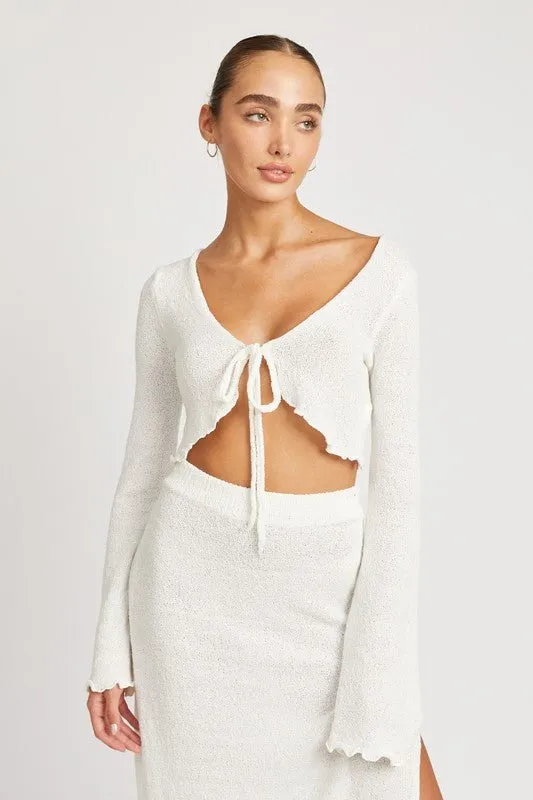 Long Sleeve Tie Front Crop Top