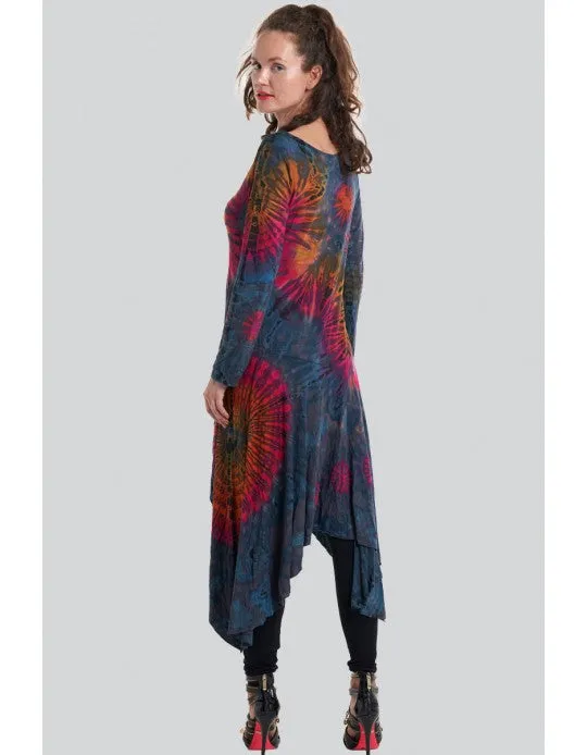 Long Sleeves Tie-Dye High-Low Dress, Thailand