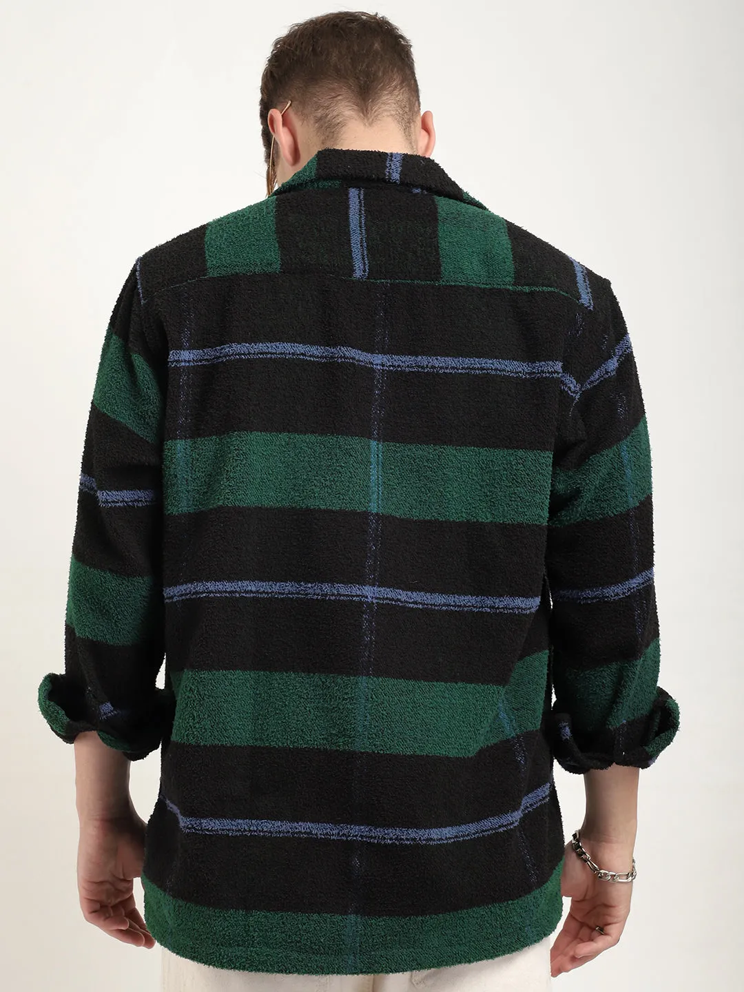 Luxe Lineage Green Pure Wool Towel Knitted Check Shacket