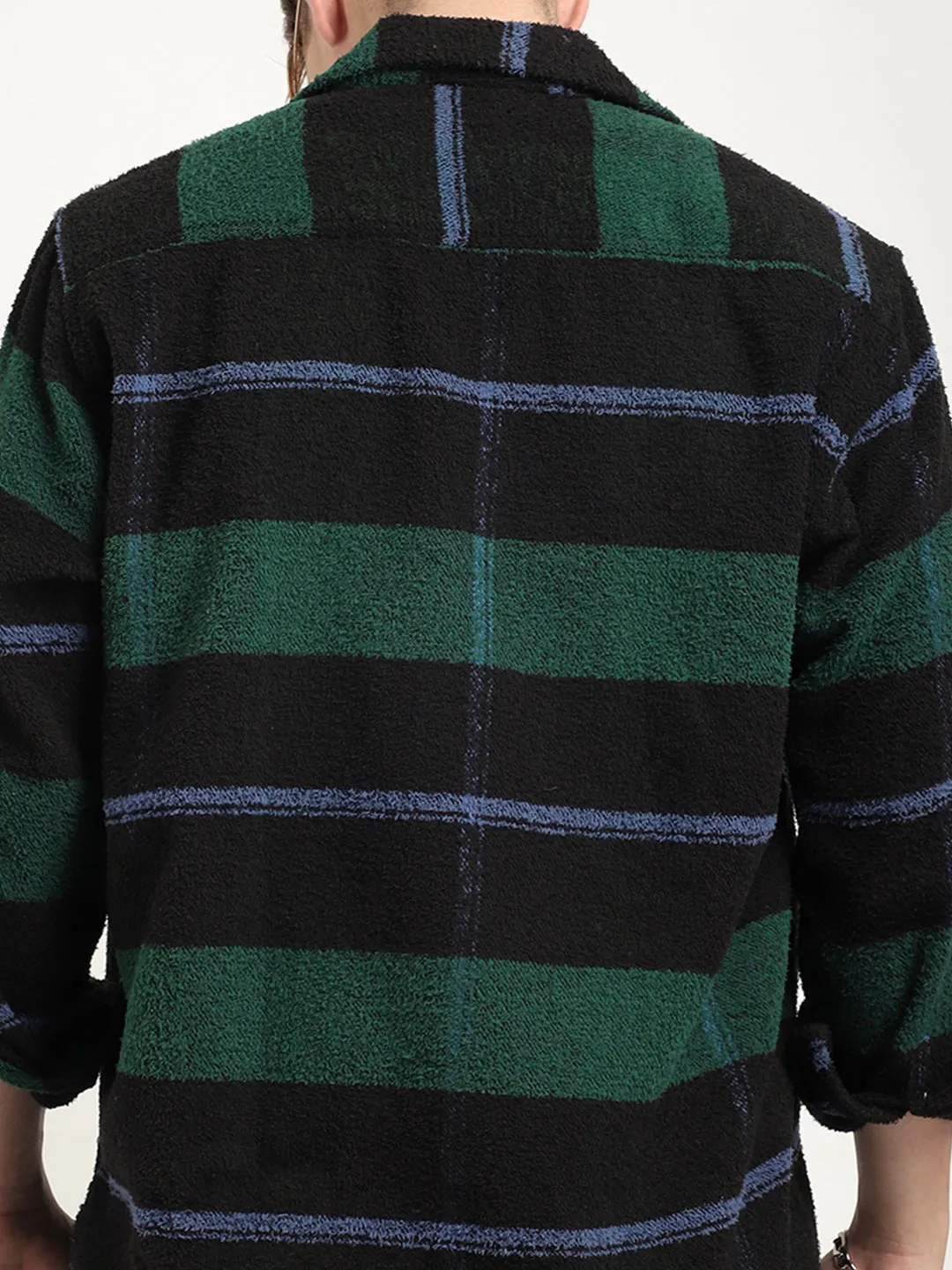 Luxe Lineage Green Pure Wool Towel Knitted Check Shacket