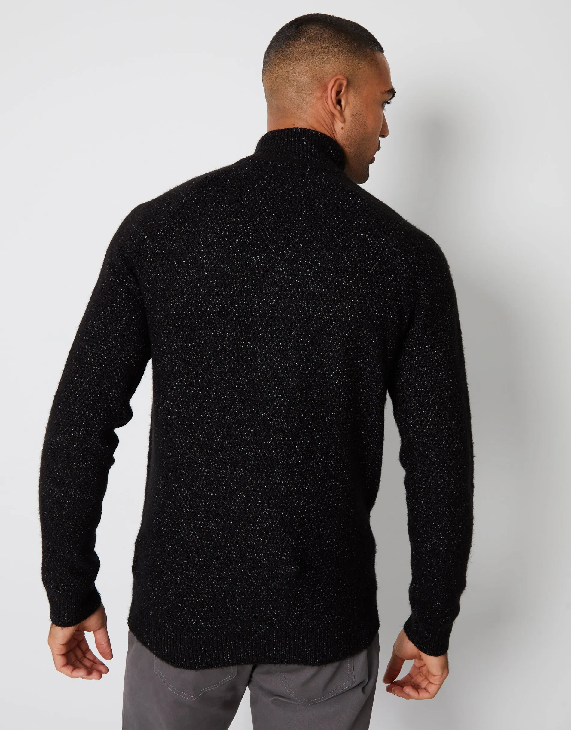 Men's Black Cable Knit Turtle Neck Jumper