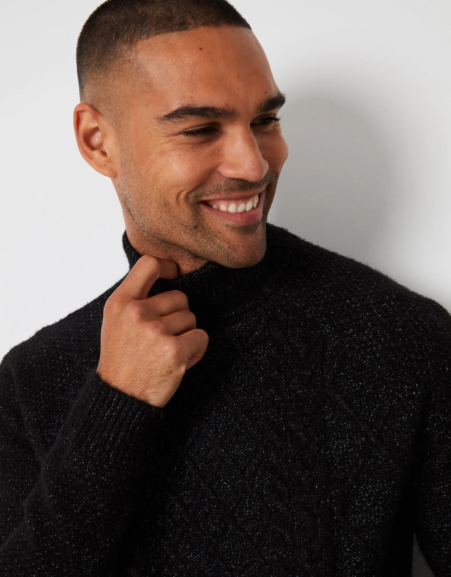 Men's Black Cable Knit Turtle Neck Jumper