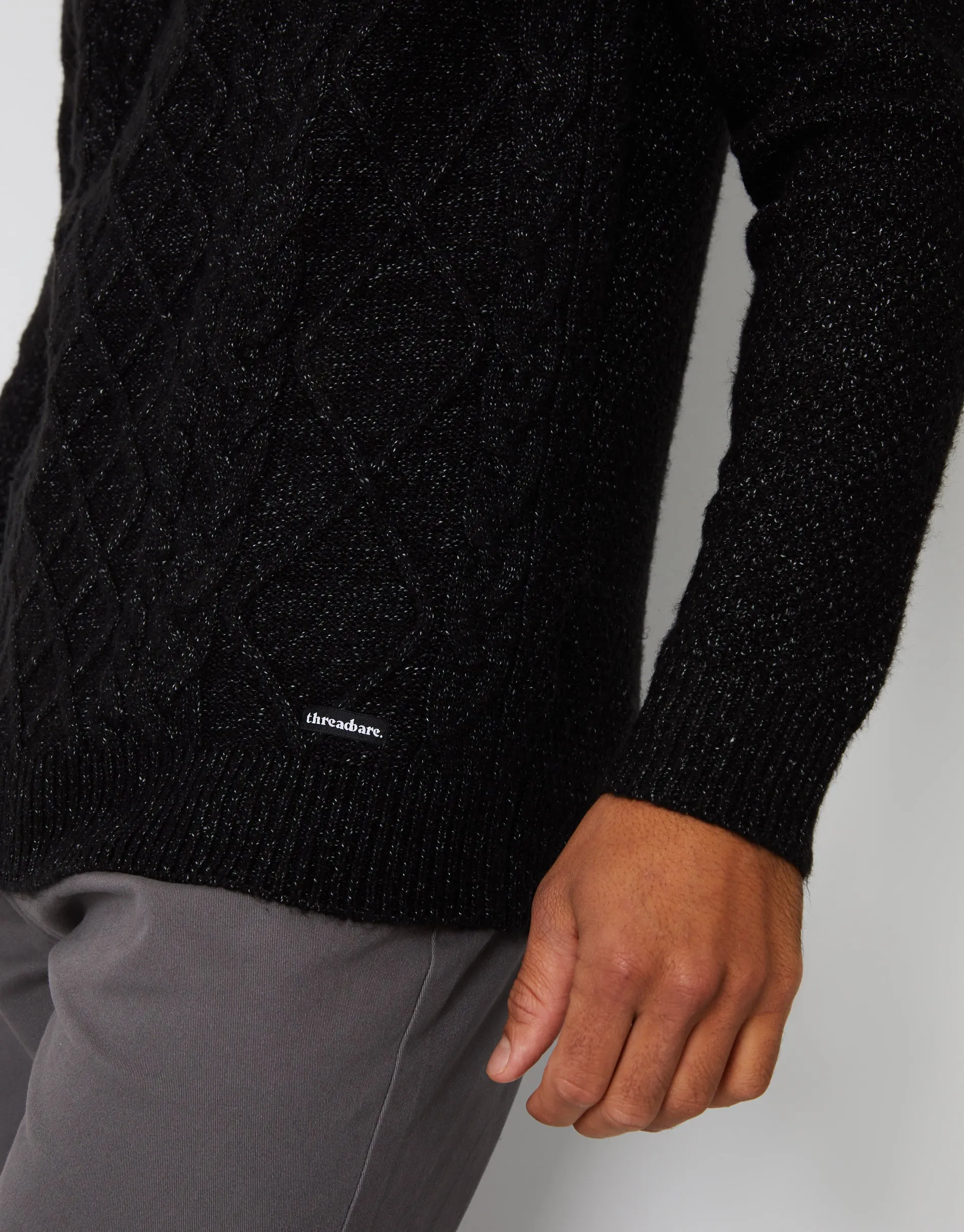 Men's Black Cable Knit Turtle Neck Jumper