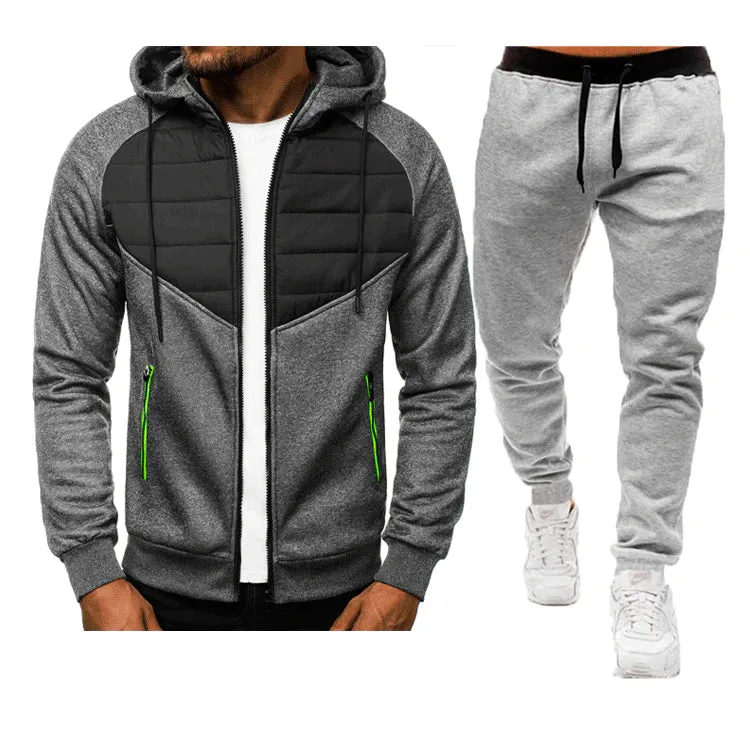 Men's Casual Stitching Zipper Cardigan Hoodie Jacket Jogger Two Piece Set