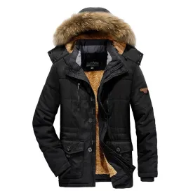 Men's Casual Warm Fur Hooded Winter Parka