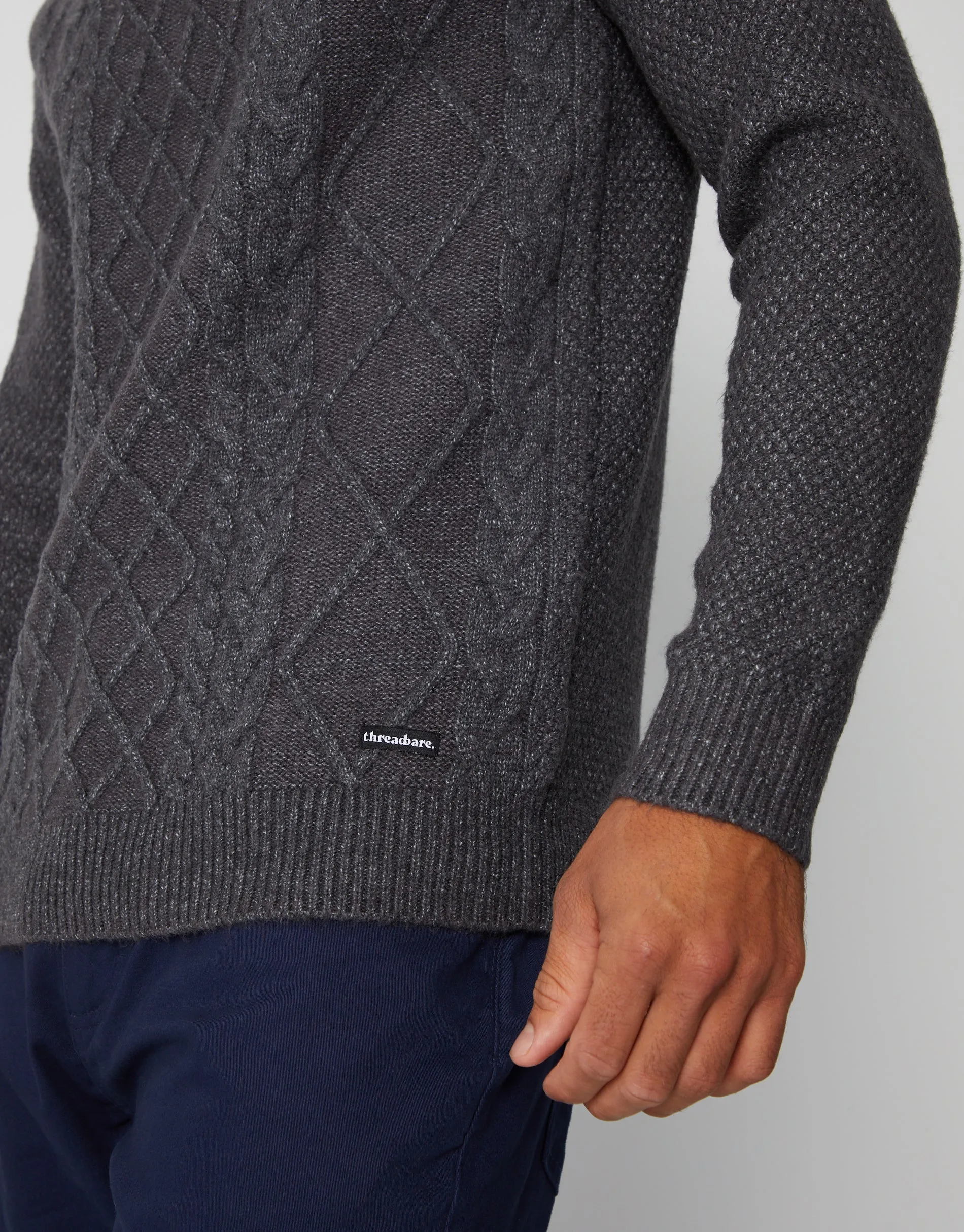 Men's Charcoal Cable Knit Turtle Neck Jumper