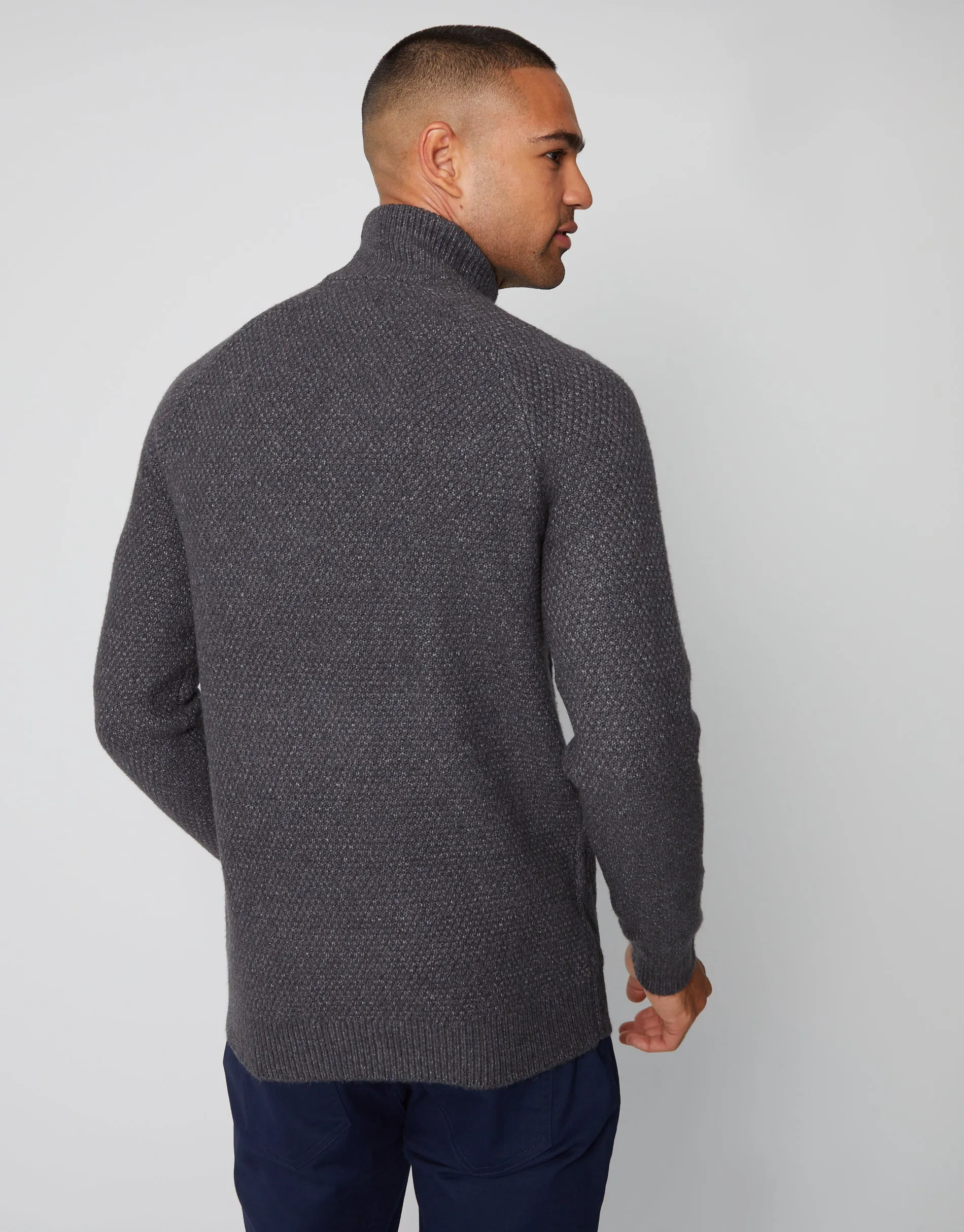 Men's Charcoal Cable Knit Turtle Neck Jumper