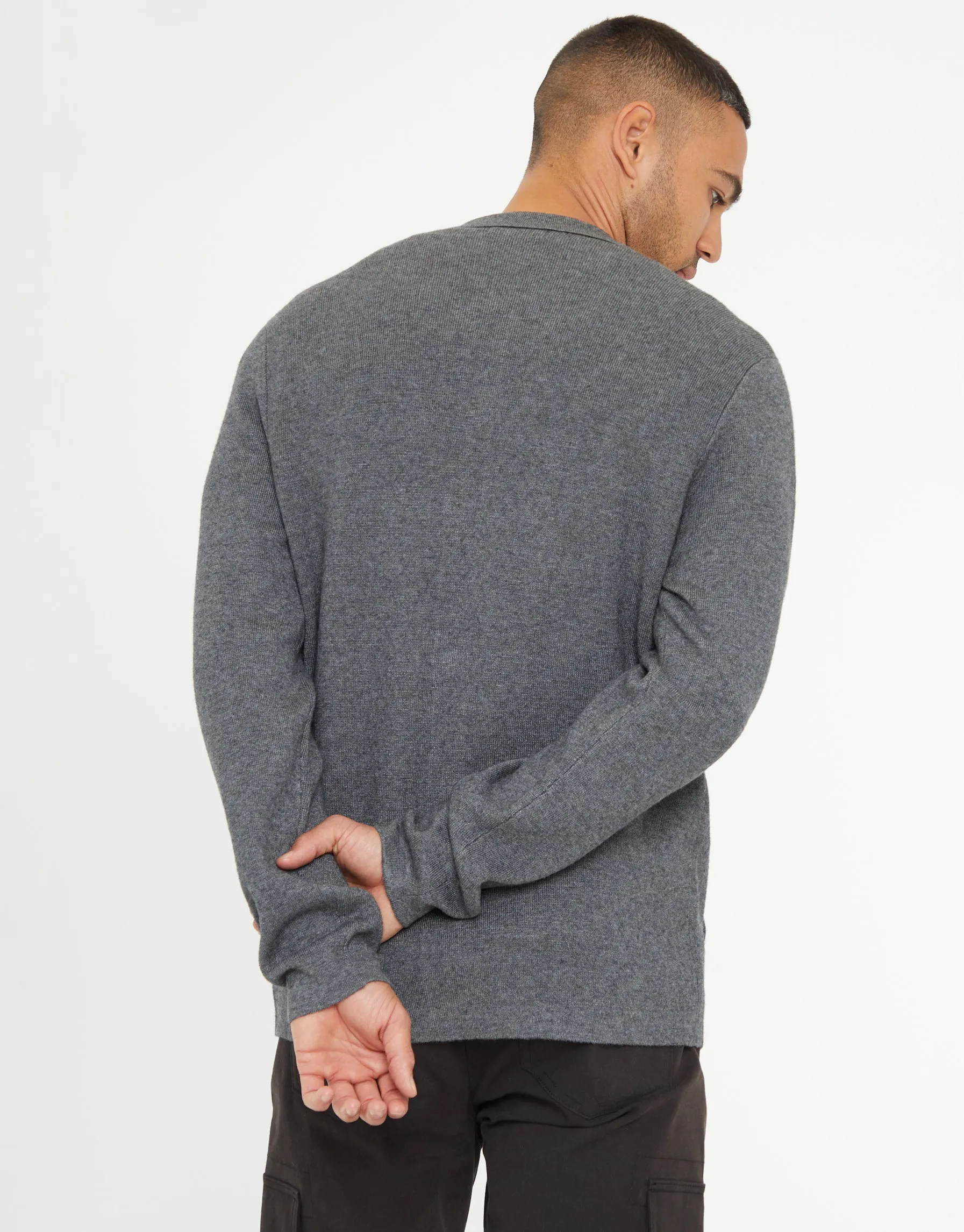 Men's Charcoal Marl Knitted Long Sleeve Shirt