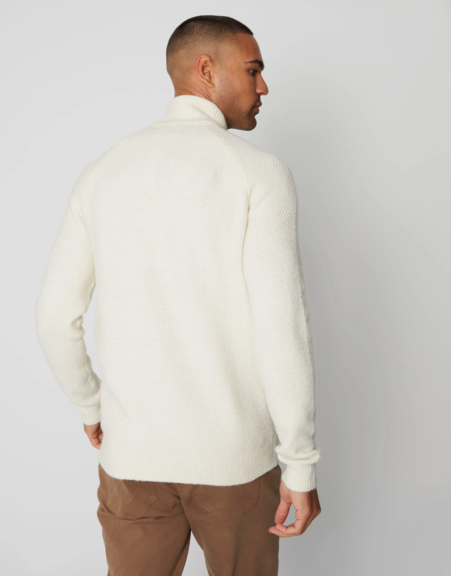 Men's Ecru Cable Knit Turtle Neck Jumper