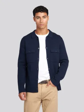 Mens Knitted Shacket in Navy Blue