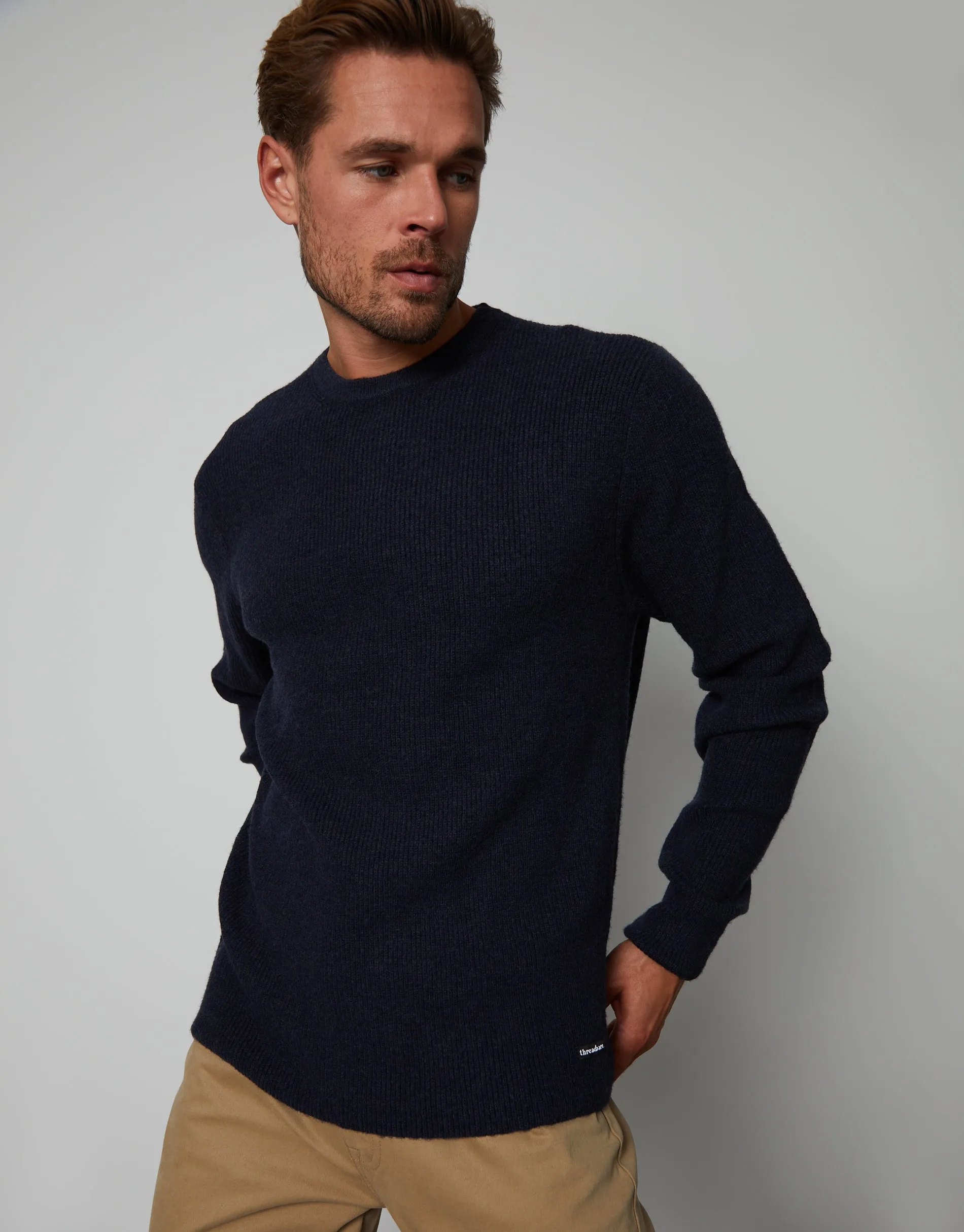 Men's Navy Knitted Crew Neck Jumper