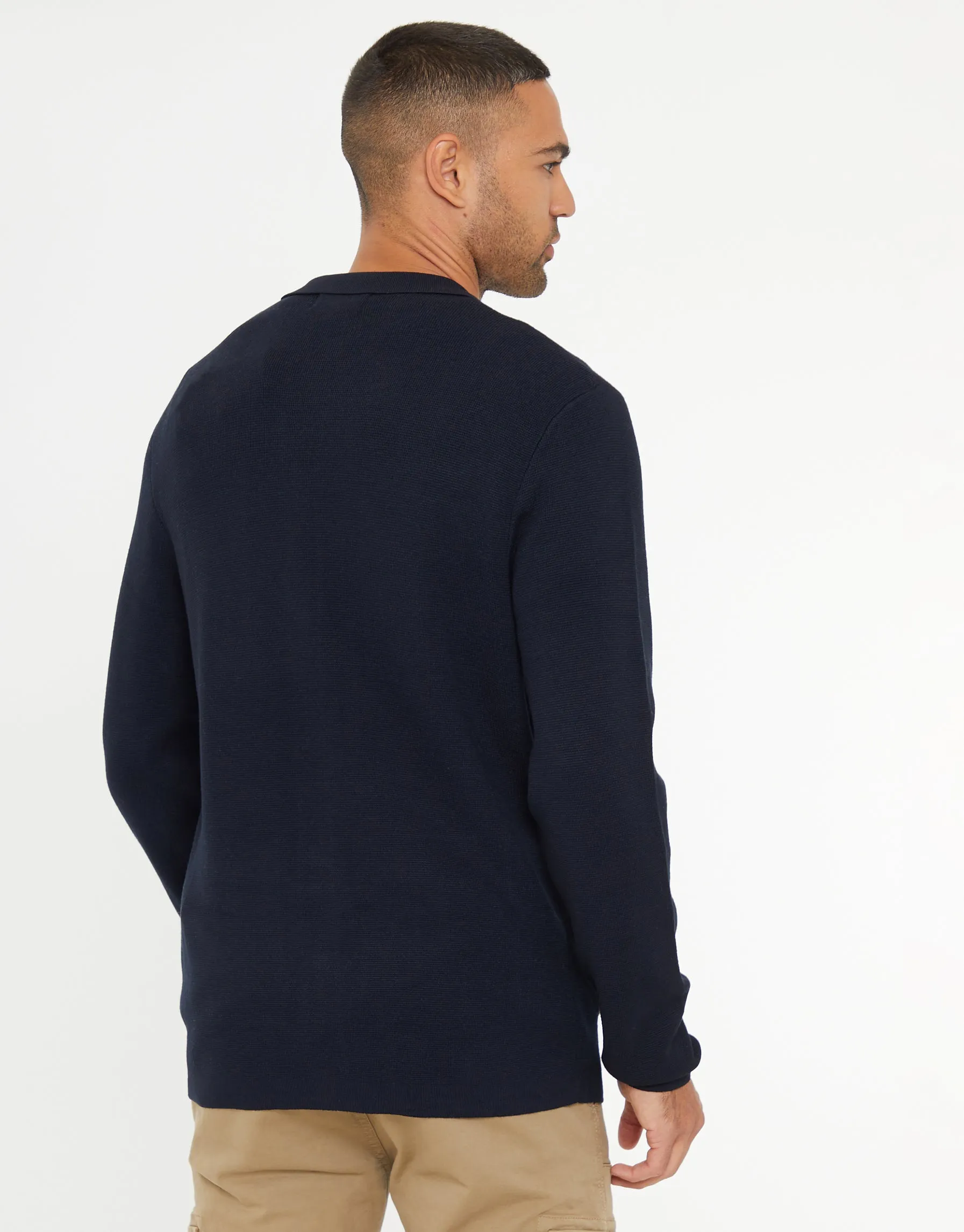 Men's Navy Knitted Long Sleeve Shirt