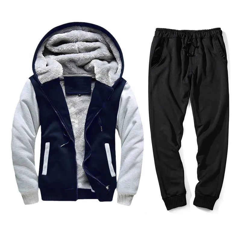 Men's Sports Casual Velvet Cardigan Hoodies Joggers Two-Piece Set