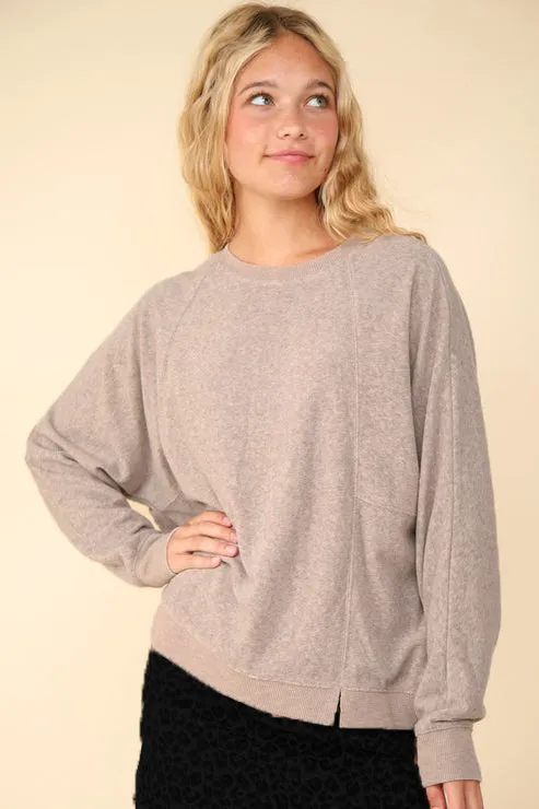 Mocha Relaxed Fit Comfy Soft Seam Top