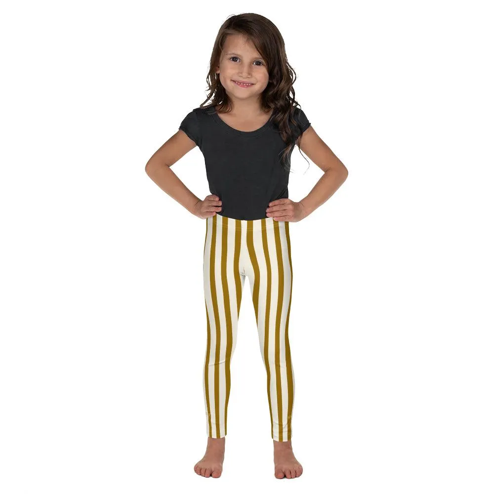 Modern Brown Vertical Stripe Print Cute Kid's Leggings Workout Pants -Made in USA/ EU