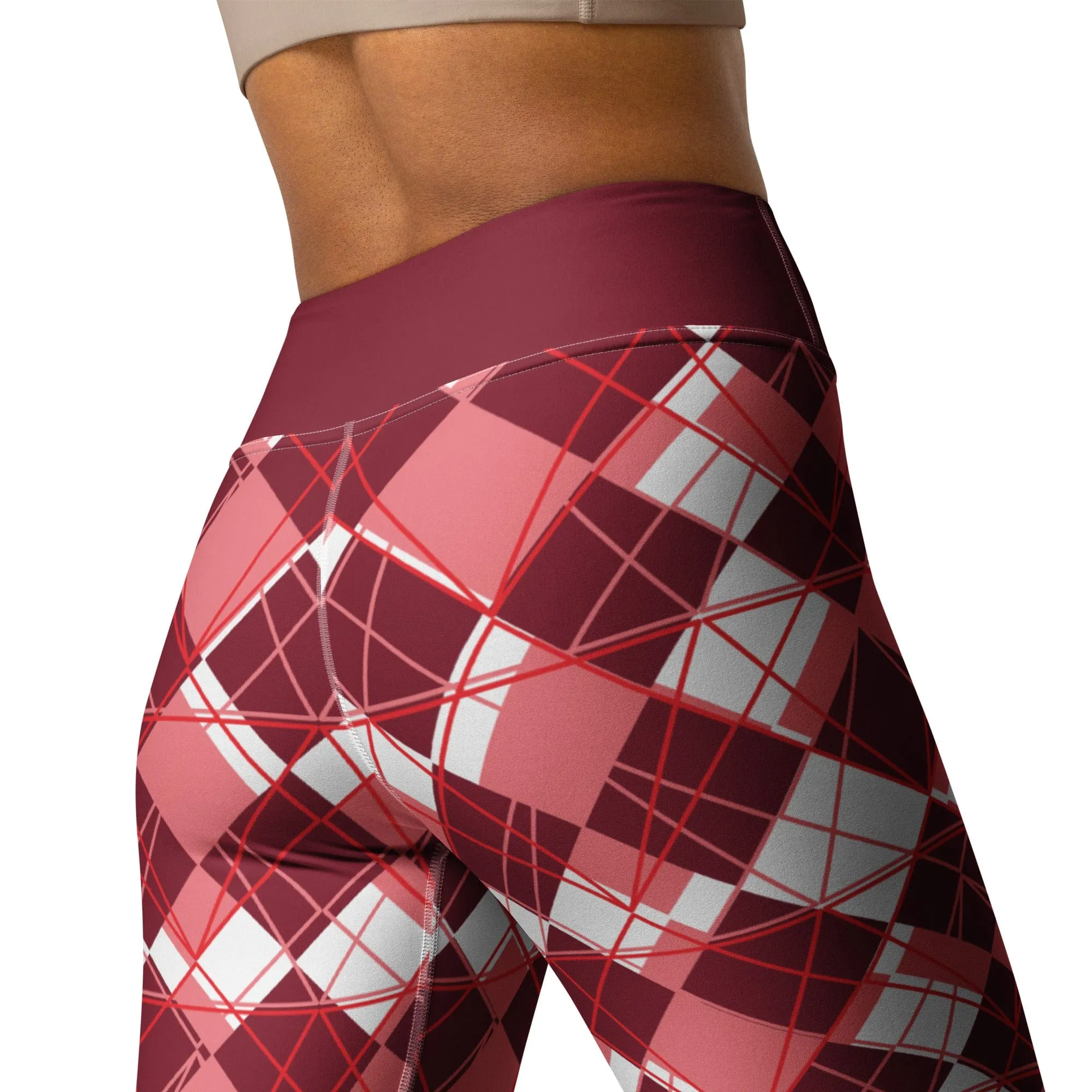 Modern Burgundy Argyle Yoga Leggings