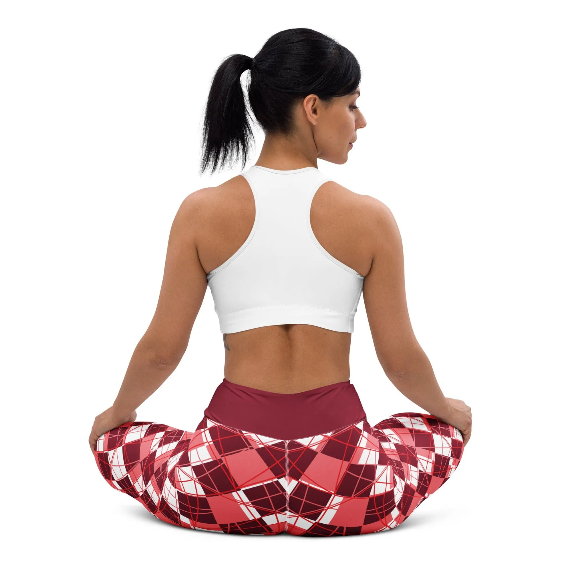 Modern Burgundy Argyle Yoga Leggings