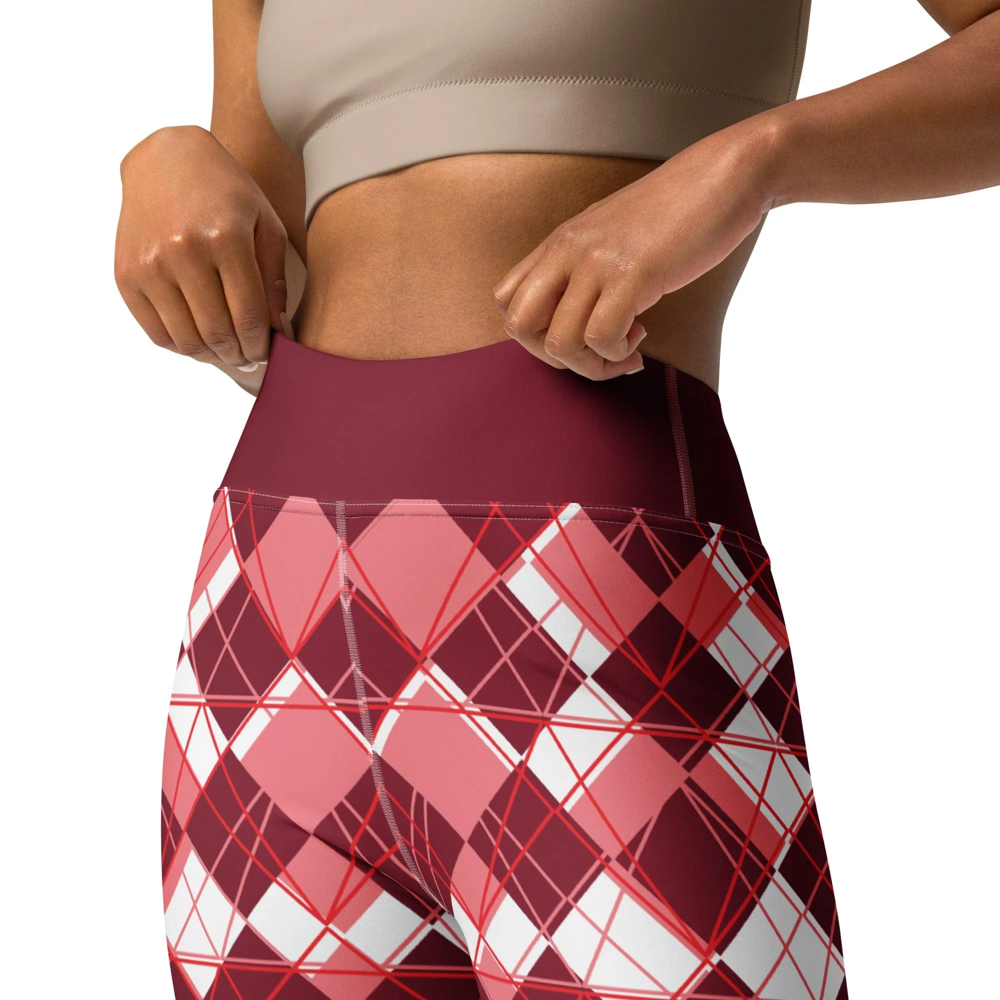 Modern Burgundy Argyle Yoga Leggings