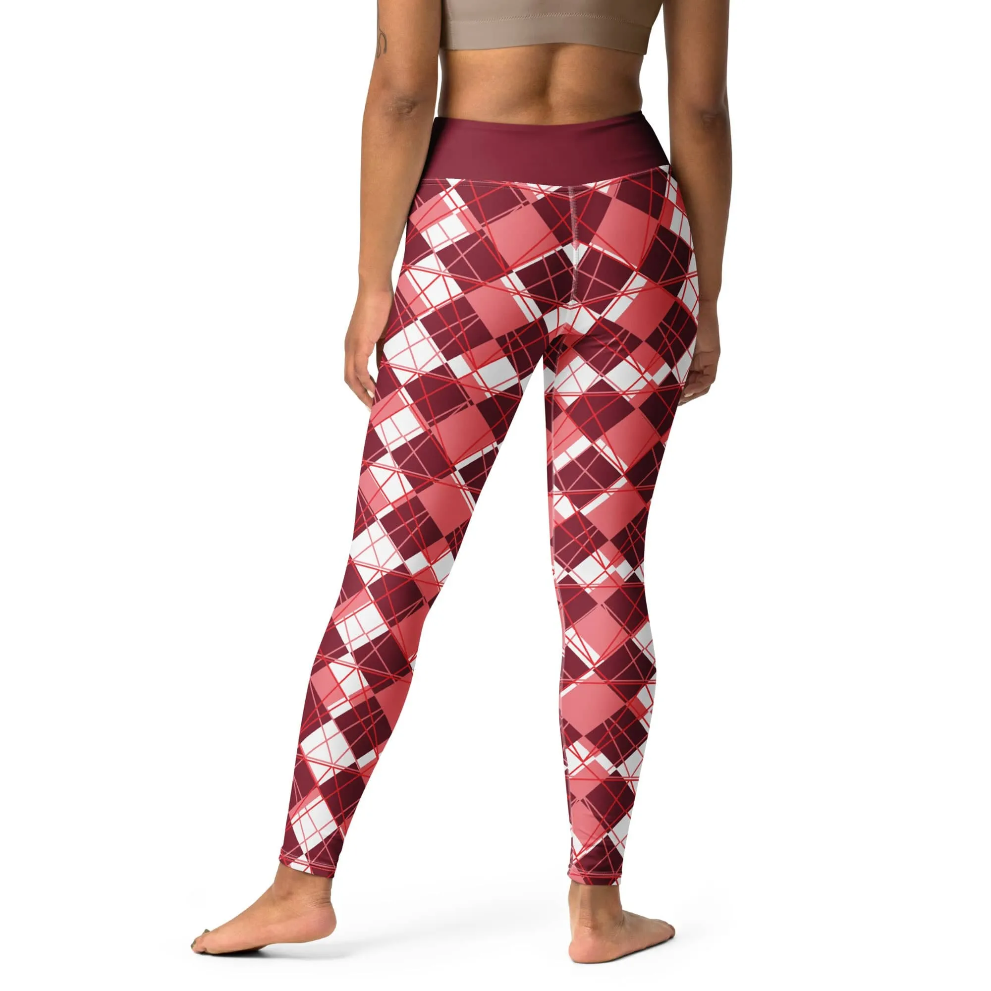 Modern Burgundy Argyle Yoga Leggings