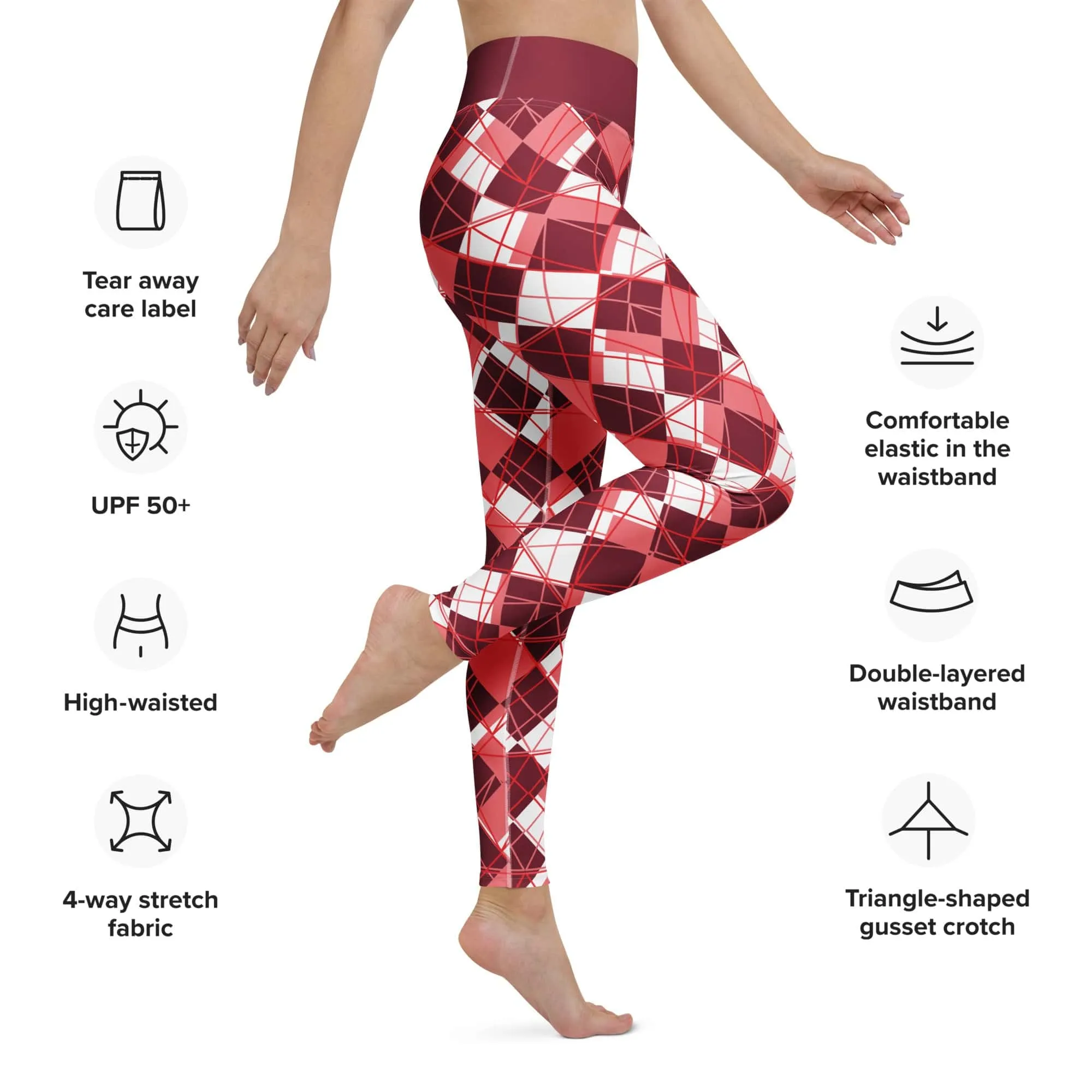 Modern Burgundy Argyle Yoga Leggings