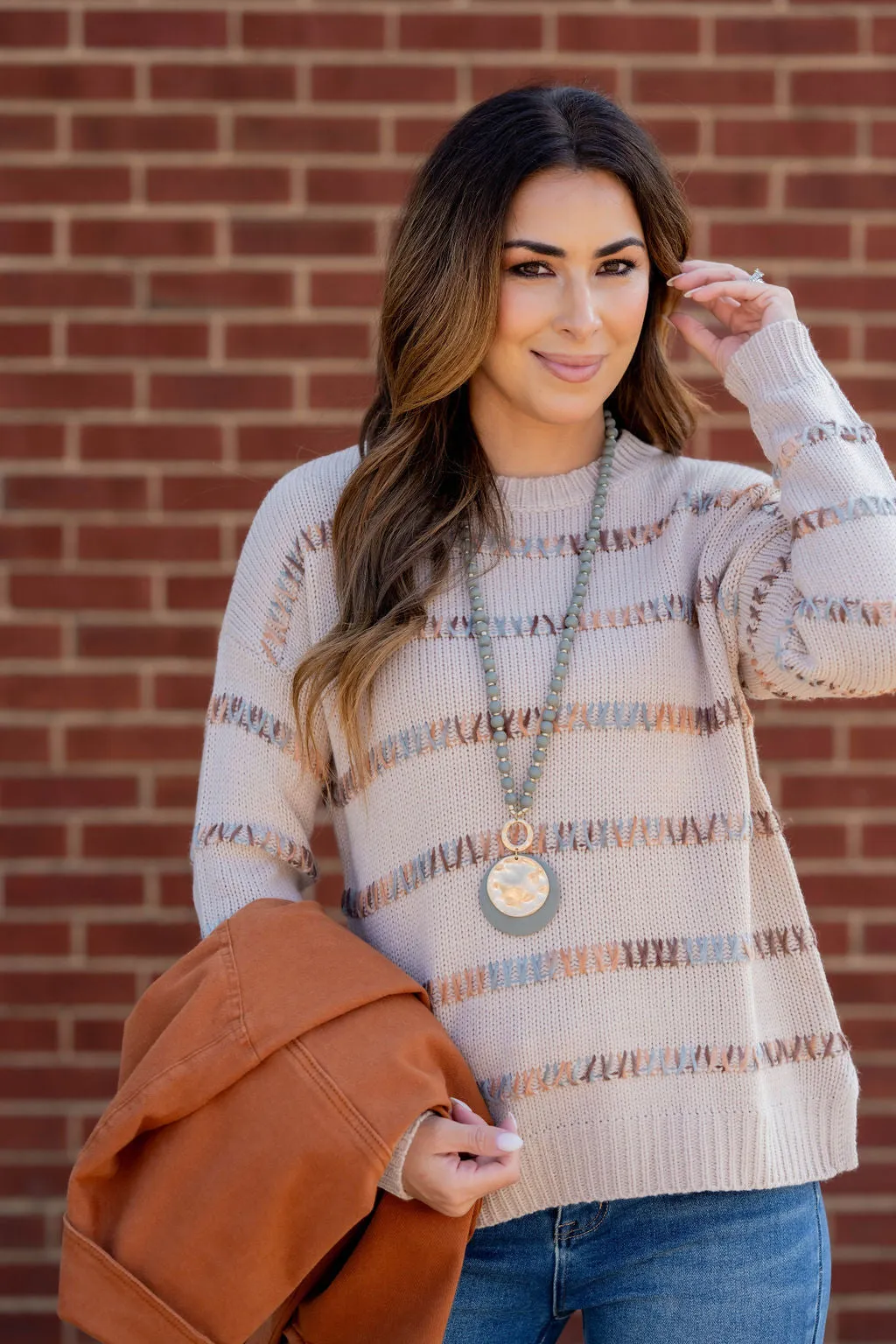 Multi Color Stitch Accented Sweater