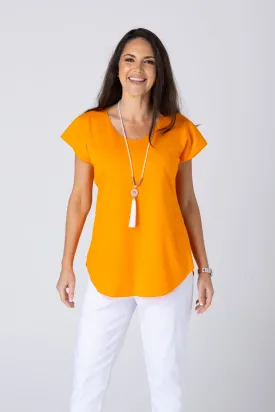 Orange Cotton Sports Knit Short Sleeve Top